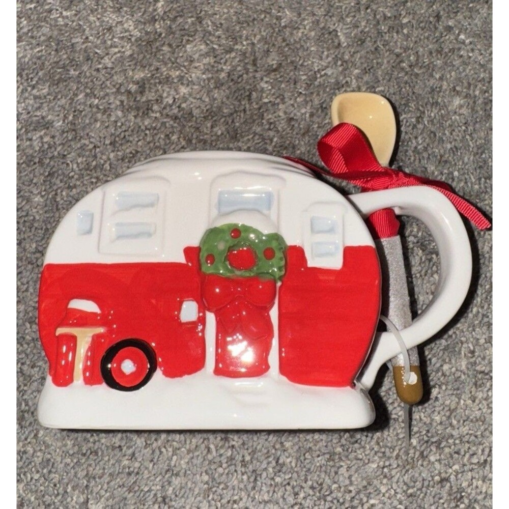 Christmas Camper RV Coffee Tea Hot Chocolate Mug Cup With Spoon 18.9oz